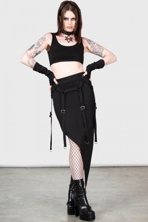 Killstar Acacia's Poison Midi Skirt Negros | 57193-WMTX