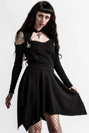 Killstar Aggie Suspender Skirt Negros | 23165-RPDQ