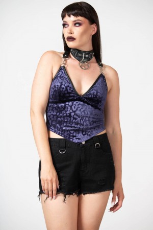 Killstar Alley Cat Halter Top [PLUM] Morados | 46781-GNCL