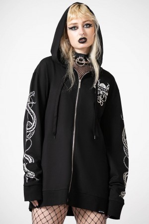 Killstar Anders Zip-Up Hoodie Negros | 43812-VJSZ