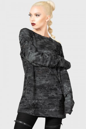 Killstar Andrazzi Long Sleeve Top Negros | 10745-ASEM