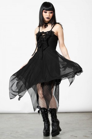 Killstar Anshee Encaje-Up Vestido Negros | 46029-RLJI