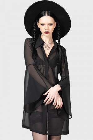 Killstar Arlene Shirt Vestido Negros | 02746-HSTW