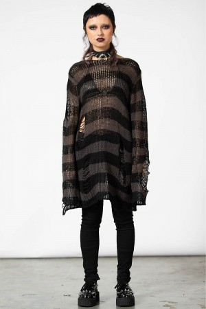 Killstar Ash Distress Knit Sueter [B] Grises | 34091-XFGI