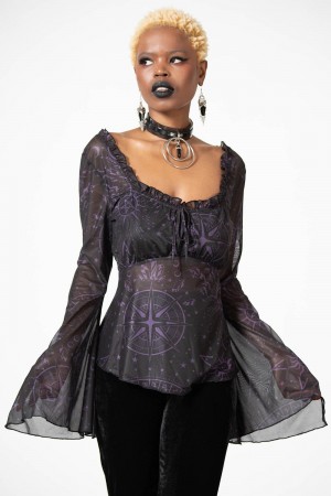 Killstar Astromancy Mesh Long Sleeve Top Negros | 54173-GWVC