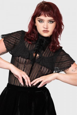 Killstar Atala's Night Encaje Top Negros | 01286-KOBR