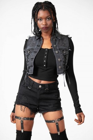 Killstar Azalia Denim Vest Negros | 21956-DURP