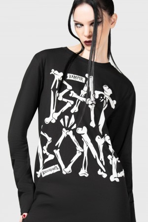 Killstar Batbone Long Sleeve Top Negros | 30176-CWKX