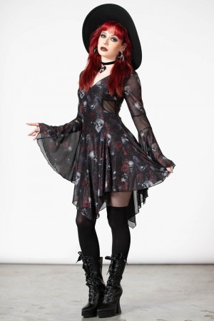 Killstar Bellflora Mesh Vestido Negros | 18653-LWDA