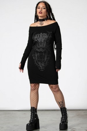 Killstar Bellow Bardot Sueter Vestido Negros | 70983-FEAC