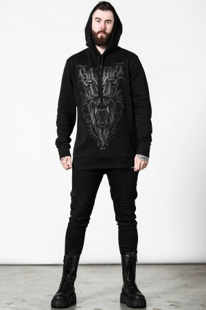 Killstar Bellow Longline Hoodie Negros | 57348-VITE