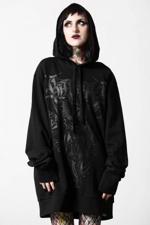 Killstar Bellow Longline Hoodie Negros | 89641-BCIK