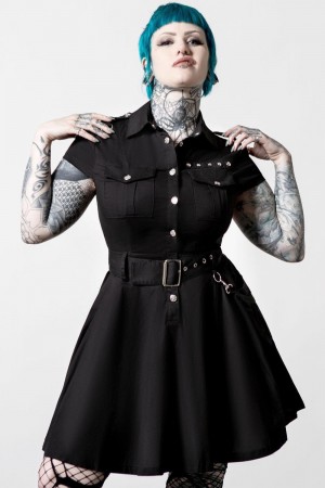 Killstar Billeted Shirt-Vestido Negros | 93506-HIOV