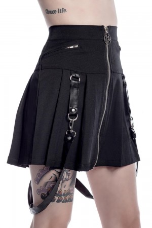 Killstar Blaire B*tch Mini Skirt [B] Negros | 90358-DGFI