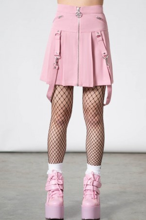 Killstar Blaire B*tch Mini Skirt [PASTEL PINK] Rosas | 20386-VORQ