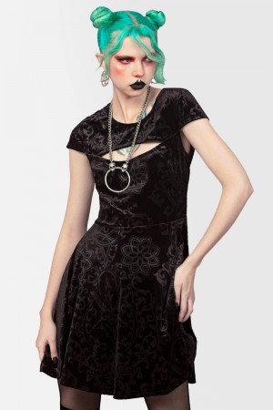 Killstar Blasphemia Keyhole Skater Vestido Negros | 82670-LFEB