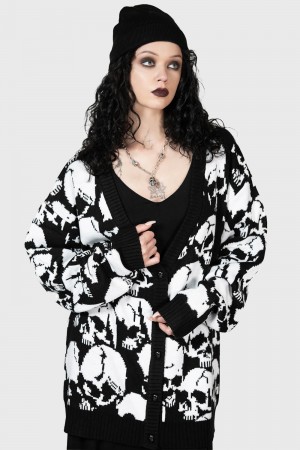 Killstar Bone Idle Cardigan Negros Blancos | 14860-EKWV