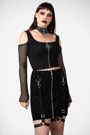 Killstar Bound To Me Garter Skirt Negros | 45176-BZCR
