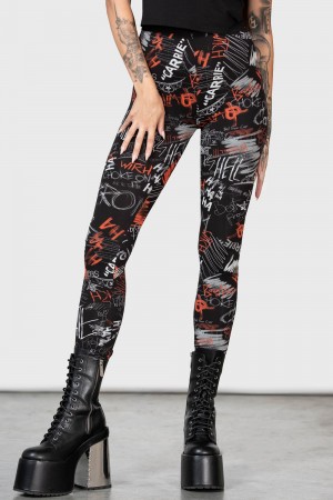 Killstar Carrie Leggings Negros Rojos | 84209-VHUA
