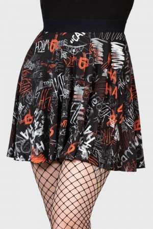Killstar Carrie Skater Skirt Negros Rojos Blancos | 92048-BZPL
