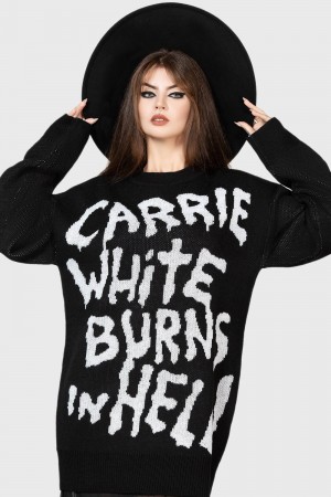 Killstar Carrie Sueter Negros Blancos | 92037-GOIA