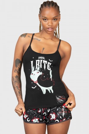 Killstar Cat Spat Cami Top Negros | 35846-VNJF