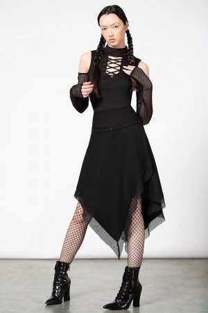 Killstar Catryna Asymmetric Skirt Negros | 18620-CHOK