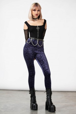Killstar Caturday Leggings [PLUM] Morados | 42173-BCTF