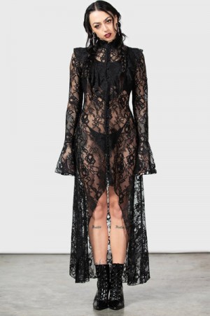 Killstar Condolences Maxi Shirt Vestido Negros | 32487-YMVG