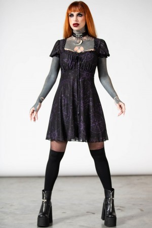 Killstar Conjura Mesh Babydoll Vestido Negros | 65134-IBTM