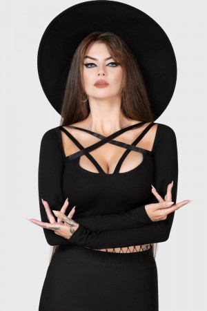 Killstar Cordelia Crop Top Negros | 74386-DNPW