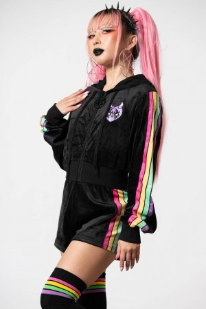 Killstar Coven Chill Velour Hoodie Negros | 25674-HMGP