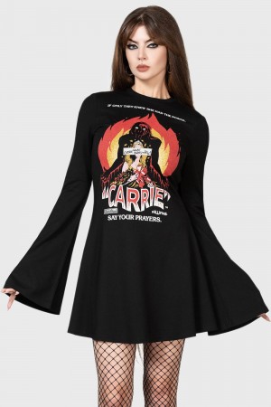 Killstar Creepy Carrie Skater Vestido Negros | 72406-WCSL