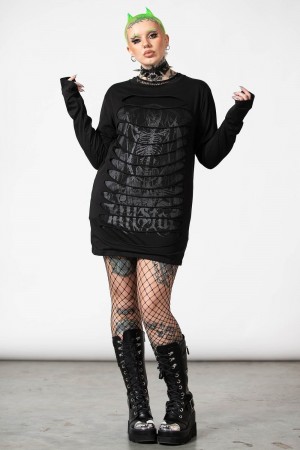 Killstar Cyrus Slashed Long Sleeve Top Negros | 86245-WRJM