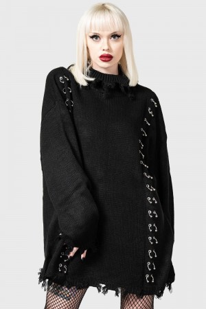 Killstar Daith Knit Sueter Negros | 59721-RCXO