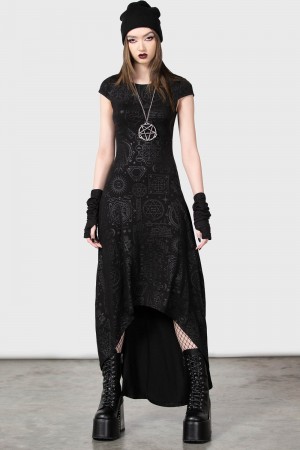 Killstar Deadly Dana Maxi Vestido Negros | 76591-QFNW