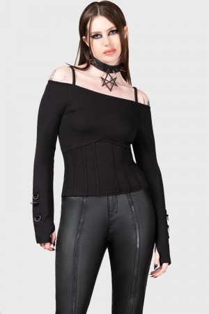 Killstar Desolate Cold Shoulder Top Negros | 24936-NJFM