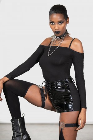 Killstar Devastate Bardot Top Negros | 61297-CUFZ