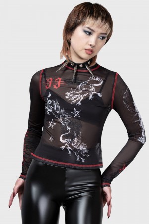 Killstar Devillment Mesh Long Sleeve Top Negros | 56809-YDIV