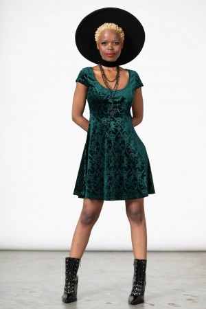 Killstar Devilry Skater Vestido [EMERALD] Verdes | 14809-HRLE