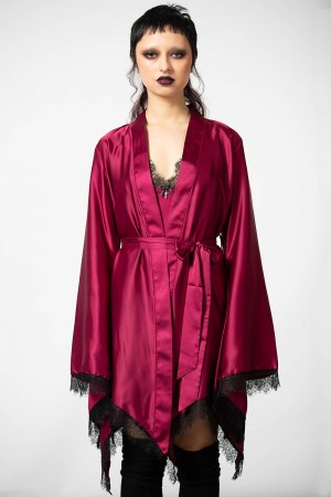 Killstar Devil's Lullaby Satin Robe [BLOOD] Rojos | 82540-LHNQ