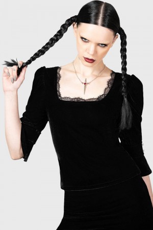 Killstar Dottie Dottie Velvet Top Negros | 27981-MCTR