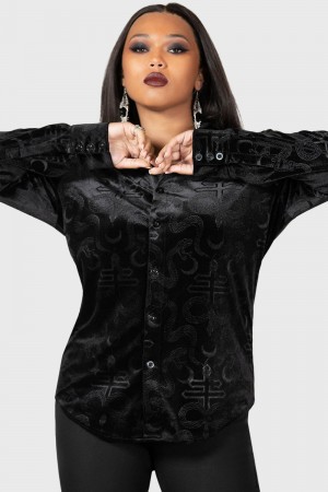 Killstar Draegen Shirt Negros | 10764-RDZO