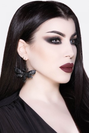 Killstar Drawn 2 Light Earrings [B] Negros | 48590-DWIH