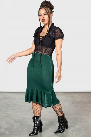 Killstar Drusilla Midi Skirt [GREEN] Verdes | 28074-XILN
