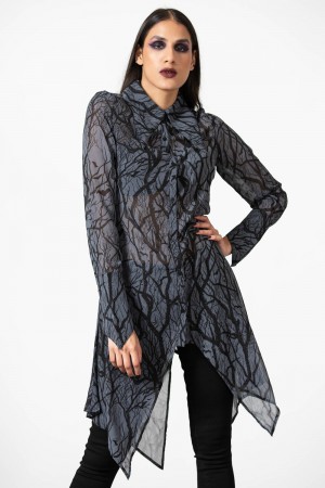 Killstar Eclipsa Button-Up Shirt Negros | 89743-SGLX