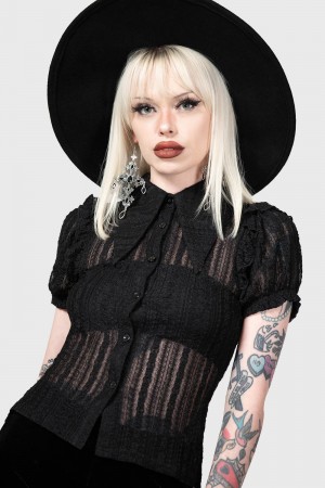 Killstar Elena's Choice Encaje Collar Blouse [B] Negros | 71859-DTVO