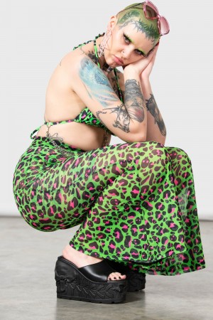 Killstar Emerald Sugar Mesh Flare Trousers Negros | 57194-QGVX