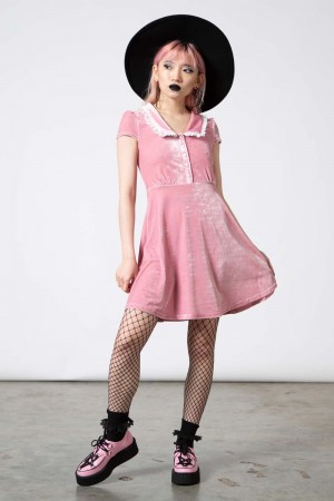 Killstar Every Mourning Collar Vestido [PASTEL PINK] Rosas | 68491-OHCN