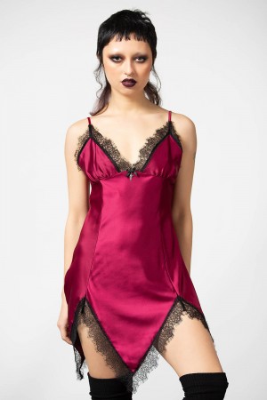Killstar Fatal Farewell Slip Vestido [BLOOD] Rojos | 03281-TADZ